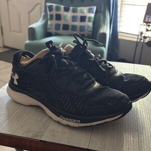 Boy's Under Armour Black and White Charged Cushion Running Sneakers